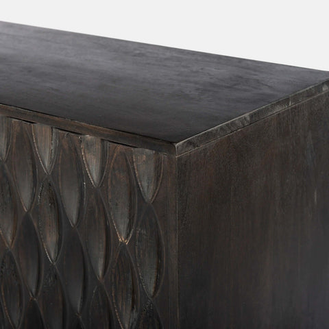  Solid mango wood sideboard in grey finish corner detail.