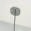 contemporary industrial concrete pendant lamp with grey fabric cord and chrome ceiling canopy. detail of chrome canopy