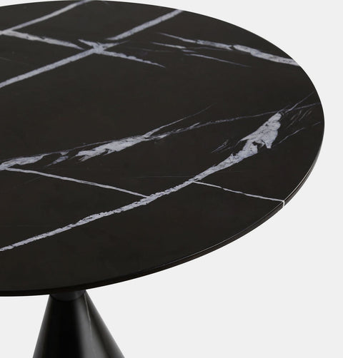 Top of 24" Round, modern black marble side table with cone base