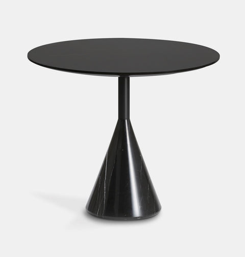 28" Round, modern black marble side table with cone base
