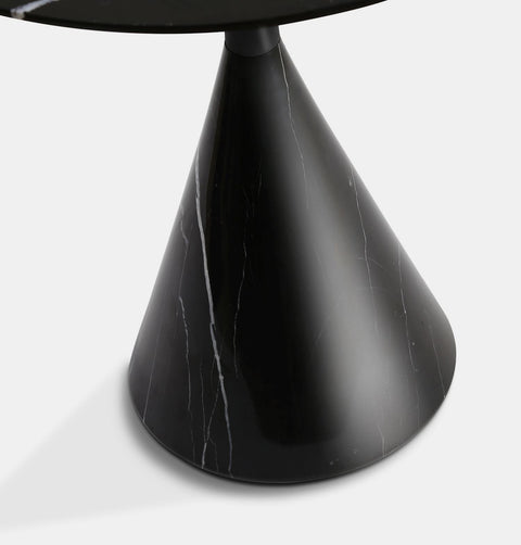 Base of 28" Round, modern black marble side table with cone base