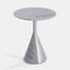 20" Round, modern white marble side table with cone base