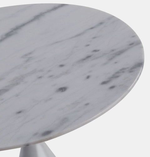 Top of 24" Round, modern white marble side table with cone base