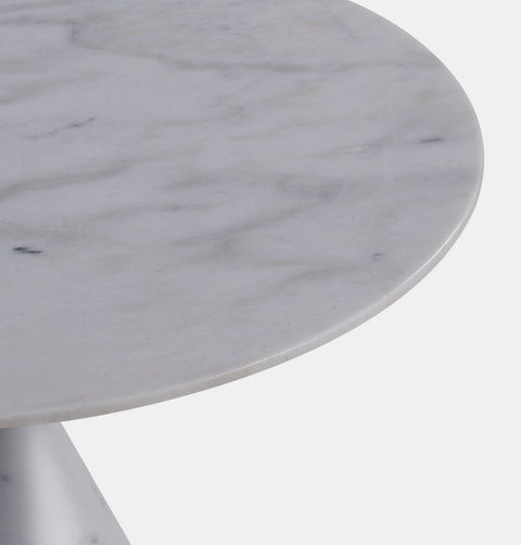 Top of 28" Round, modern white marble side table with cone base