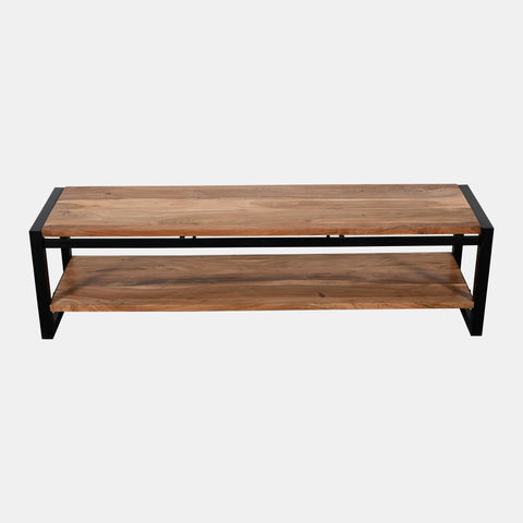 Coffee table in solid acacia wood with a black iron frame.