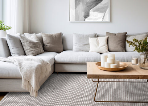 Aspen Woven Rug - Taupe & Black in living room setting