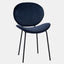 Navy velvet modern Scandinavian dining chair with black metal legs.