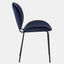 Navy velvet modern Scandinavian dining chair with black metal legs.