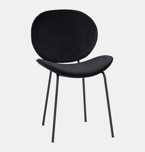 Black velvet modern Scandinavian dining chair with black metal legs.