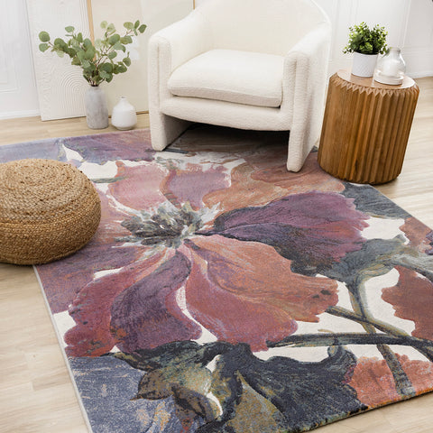 Aurora Rug - Floral in living room setting