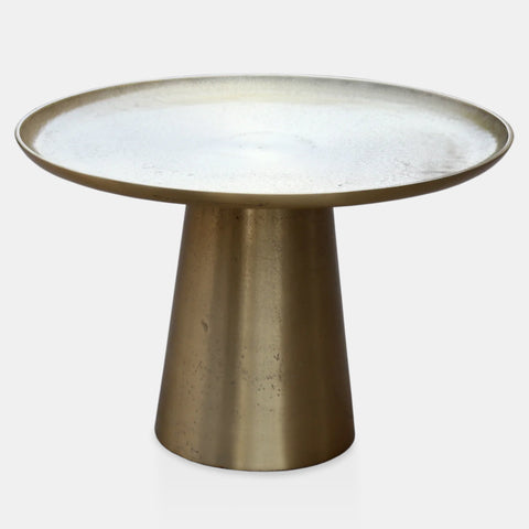23" Round cone shaped base cast aluminum coffee table in textured raw gold finish
