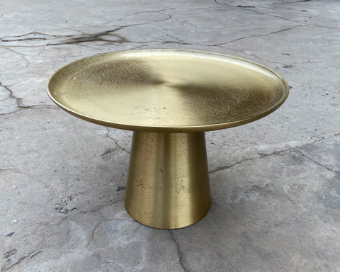 23" Round cone shaped base cast aluminum coffee table in textured raw gold finish