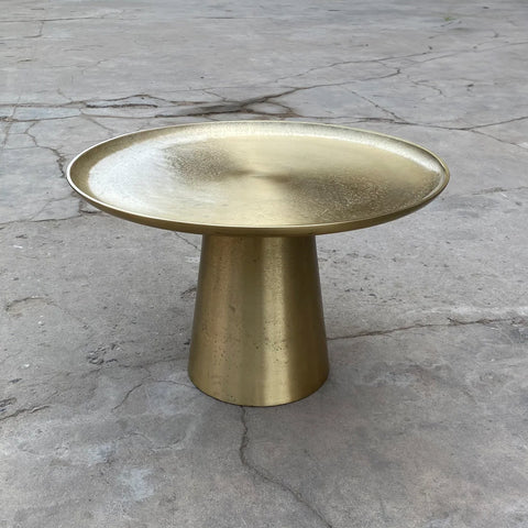 23" Round cone shaped base cast aluminum coffee table in textured raw gold finish