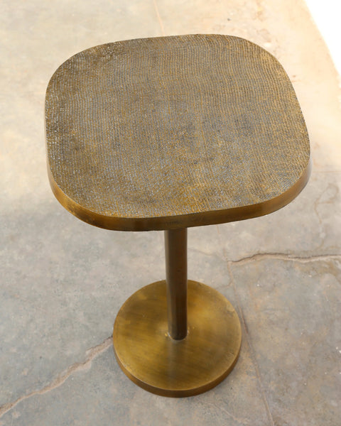 Multipurpose space saving cast aluminum side table in textured brass finish