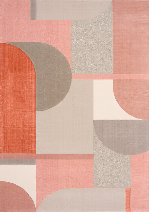 Belle Plush Rug - Pink / Grey Geometric Pattern sample