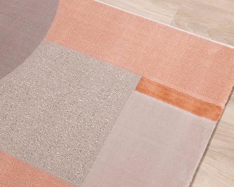  Belle Plush Rug - Pink / Grey Geometric Pattern corner