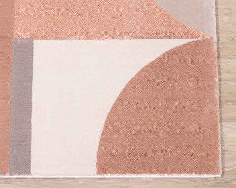  Belle Plush Rug - Pink / Grey Geometric Pattern corner detail