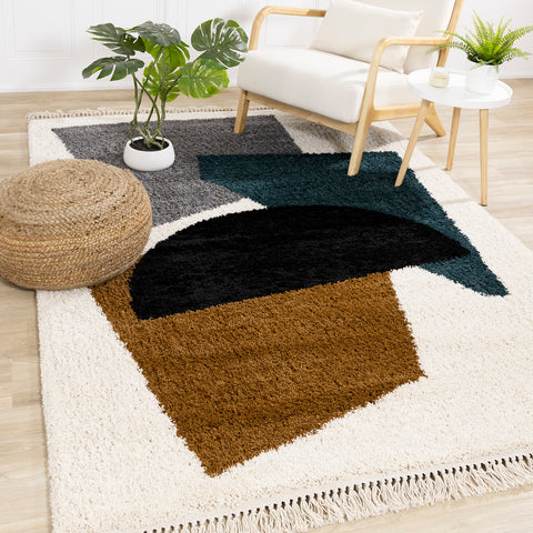 Bora Shag Rug - Staggered Shapes in living room setting