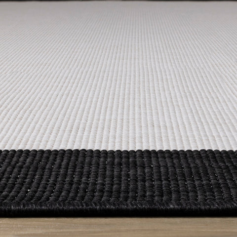 Bristol Reversible Indoor / Outdoor Rug - Cream with Black Border pile height