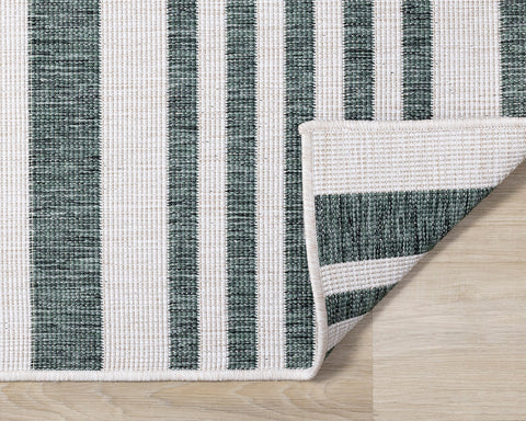 Bristol Reversible Indoor / Outdoor Rug - Stripes corner flipped to show underside