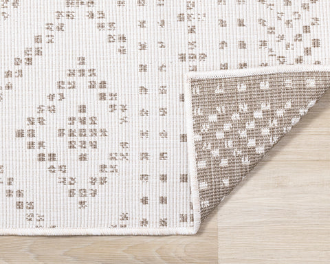 Bristol Reversible Indoor / Outdoor Rug - Cream Diamond corner flipped to show underside