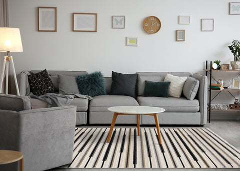 Calabar Rug - Piano Keys in living room setting