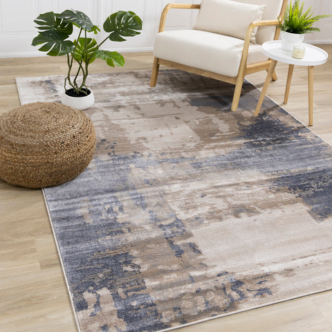 Chorus Plush Rug - Abstract Earth Blue / Beige in living room