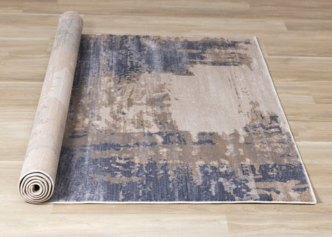 Chorus Plush Rug - Abstract Earth Blue / Beige roll on floor