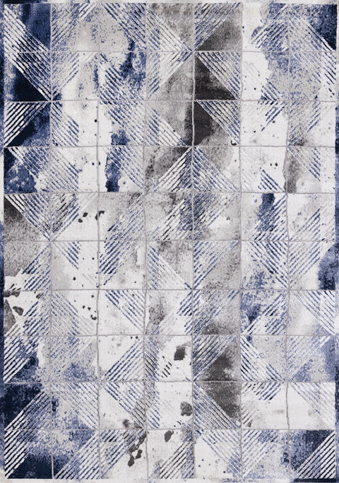 Chorus Distressed Rug - Blue & Grey Triangles full sample