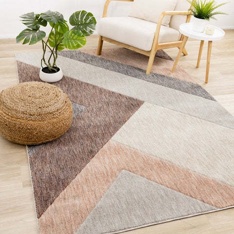 Cora Rug - Geometric Pink Taupe in living room setting