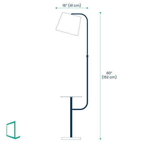 Dimensions of Floor Lamp with side table, gold arm and white shade