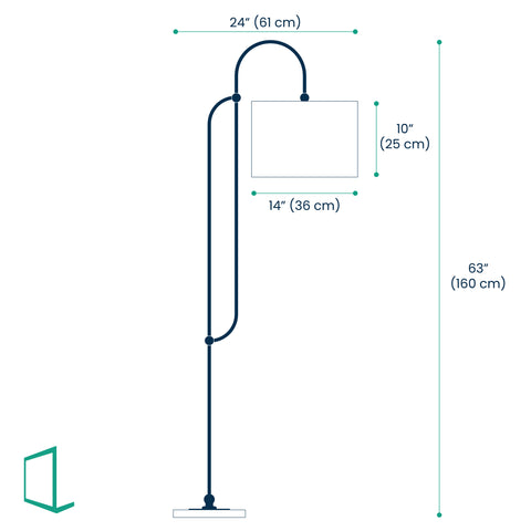 Dimensions of arched floor lamp in traditional contemporary and mid century style.