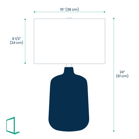 dimensions of Ceramic Table Lamp with drum shade, and vase-shaped base.