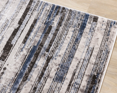 Darcy Rug - Grey / Blue Stripes corner