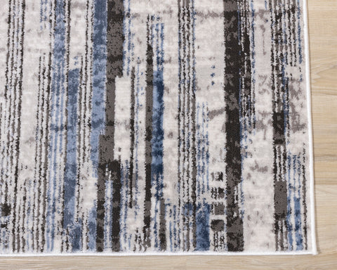 Darcy Rug - Grey / Blue Stripes edge detail
