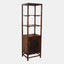 Solid reclaimed mango wood bookcase in dark brown finish.