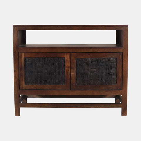  Solid reclaimed mango wood sideboard in dark brown finish.