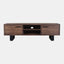 Solid acacia wood media cabinet in charcoal brown finish.