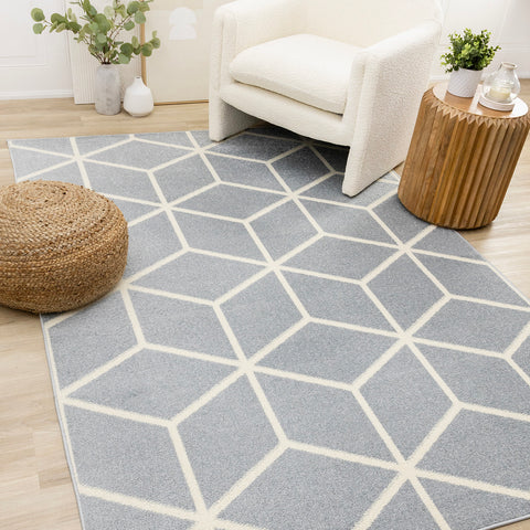 Eclipse Rug - Modern Blue Lattice in living room setting