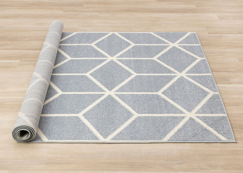 Eclipse Rug - Modern Blue Lattice roll on floor