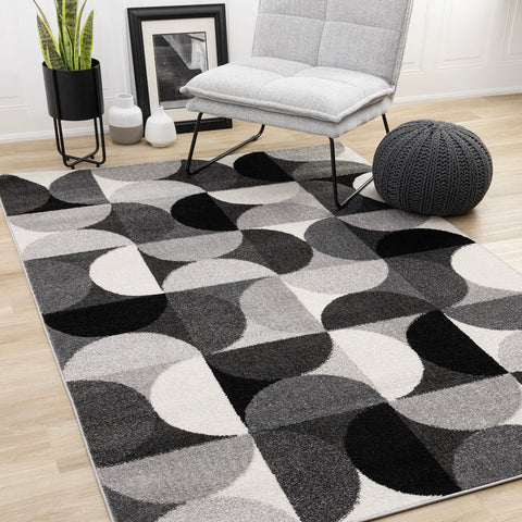 Eclipse Rug - Mid-Century Modern Grey in living room setting