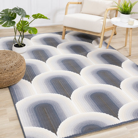 Ella Plush Rug - Grey Ombre Geometric in living room