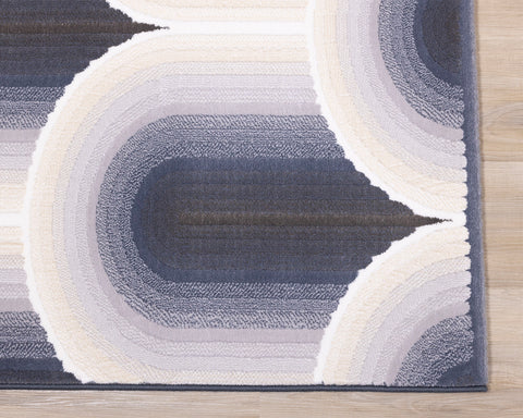 Ella Plush Rug - Grey Ombre Geometric edge detail