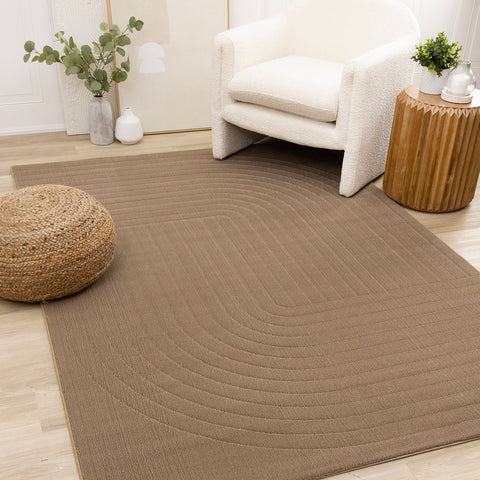 Ella Rug - Brown Curved Lines in living room setting