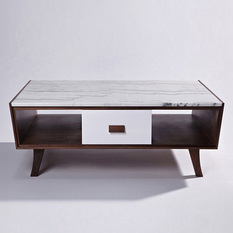 walnut and marble coffee table