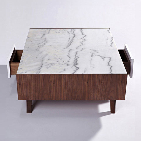 walnut and marble coffee table