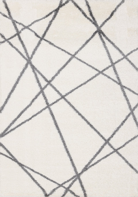 Fergus Shag Rug - Cream Grey Geometric Lines full sample