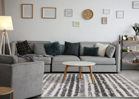 Focus Rug - Grey Marker Stripes in living room setting