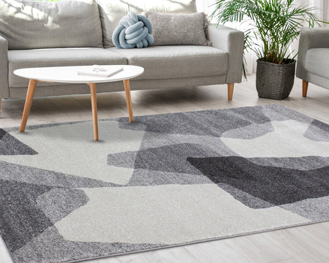 Focus Rug - Grey & White Geometric Shapes in living room setting