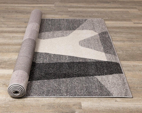 Focus Rug - Grey & White Geometric Shapes roll on floor